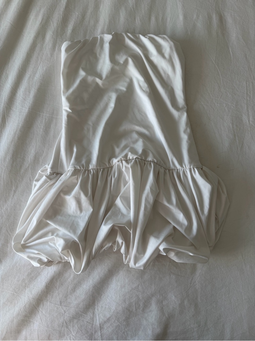 White Strapless Ruffle Hem Dress